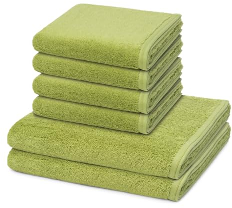 Vossen - 6 teiliges Frottier-Set - Vegan Life (4 X Handtuch 2 X Duschtuch im Set) - 580 g/m2 - Baumwolle - Frottee - saugstark - weich und flauschig - Avocado