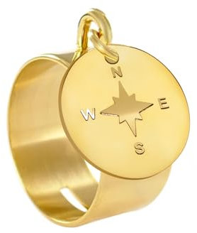 Emotional Bague pendentif Rose Des Vents Bague acier inoxydable de style Large [ Bijoux fantaisie femme ] (54, Doré)