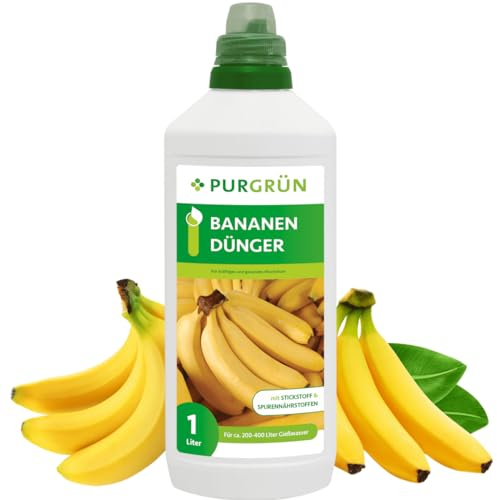Purgrün® Bananen-Dünger 1 Liter – Extra Stickstoff für schnelles Wachstum – Spurennährstoffe für intensive Blattfärbung – Ergiebiges Konzentrat für ca 400 Liter Gießwasser – Profi-Flüssigdünger