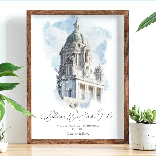 Personalised Wedding Venue Watercolour Portrait Print, Wedding Gift