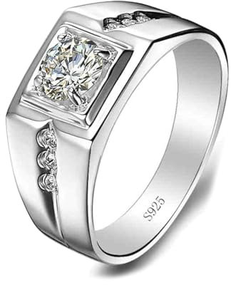 Bishilin Trauringe 925 Silber, Herren Ring Personalisiert mit Stein 4A Zirkonia Siegelring Hochzeitsringe Trauringe Nickelfrei Gr.59 (18.8)