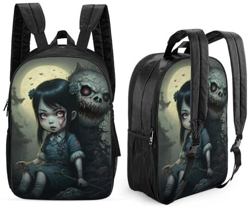 3D Manga Zombie Kinderrucksack, wasserdichte Schultasche, doppelseitige Büchertasche, niedliche Rucksäcke, modische, lässige Schultasche für Kinder für Babys, Mädchen, Jungen, Schule, 43,2 cm