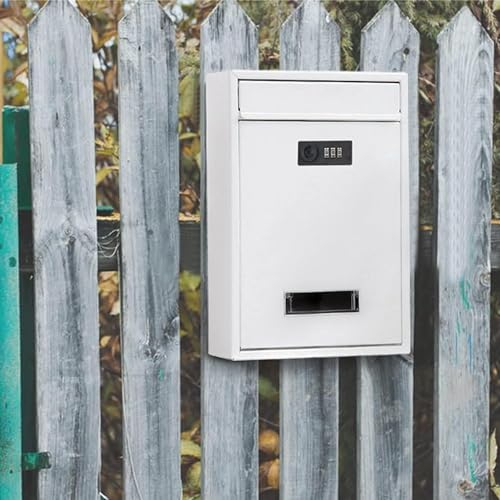 Wandmontierter Briefkasten, Briefkasten, weißer wandmontierter Briefkasten, abschließbar, kommerzieller/privater Postmanager mit vorgebohrten Löchern, Postaufbewahrungsbox for Tür/Bordstein/Hof