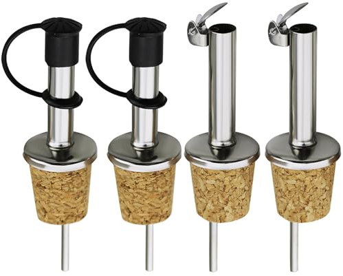 Lot de 4 Bouchons de Vin en Liège Avec Bec Verseur à Rabat - Protection pour Bouteilles de Vin et d'Huile - Bouchons de Rechange