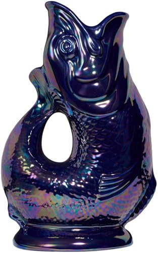 The Original Gluggle Jug - Blue Lustre Glug Jug in XL, 28cm 1.4L - Gug Glug Fish Shaped Jug - Decorative Glugging Water, Cocktail, Wine & Gin Pitcher, Decanter or Vase - Hand Made in Britain