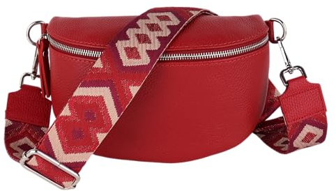 MIRROSI® Bauchtasche Damen, Echtleder, Made in Italy, Umhängetasche, Brusttasche, Crossbody Bag (1 Tasche & 2 Gurte) (Bordeaux (Fischgrät), Mittelgroße Tasche (25x16x7cm))