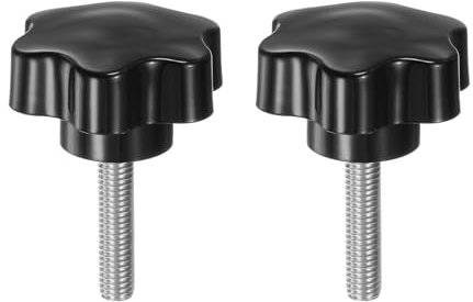 sourcing map Sternknöpfe, M8 x 35 mm, 304 Edelstahl, Gewindebolzen, 46 mm, Kunststoff, 6-Sterne-Kopf, Handfestziehung, Rändelschraube, Klemmvorrichtung, Knauf, Schwarz, 2 Stück
