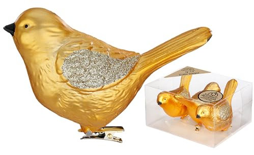 Inge-glas Christbaumschmuck Vögel auf Clip 9cm Kunststoff 3er Set - Große Christbaumkugeln für Weihnachtsbaum - Weihnachtsbaumkugeln & Weihnachtsbaumschmuck zu Weihnachten - Royal Gold