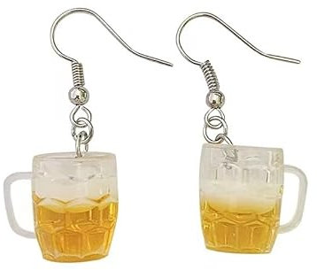 3D Beer Mug Earrings - Funny Cup Design Stylish Acrylic Alloy Jewelry for Women Holiday Gifts Unique Party Accessory, mini, Gemstone, Abalone