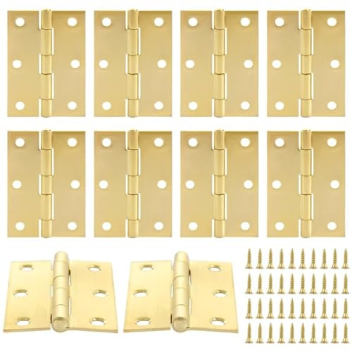GBACHOOSE 10 Pcs Modern Gold Stainless Steel Brushed Door Hinges, 3 Inch (75mm), Pack of 10 with 60 Screws