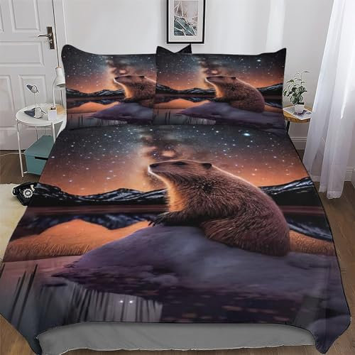 AAPZY Biber Bettwäsche-Set, 3D Motiv, Bettbezug 3teilig Mit Kopfkissenbezug Für Jungen Mädchen Schlafzimmer Atmungsaktiv Mikrofaser Deckenbezug King (220x240cm)