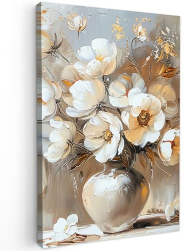 MuchoWow© Wandbilder 60x90 cm Schlafzimmer Home Deko Wohnung Bild Wohnzimmer Fotoleinwand Wand Bilder Leinwand Wall Decor Vase - Blumen - Kunst - Gold