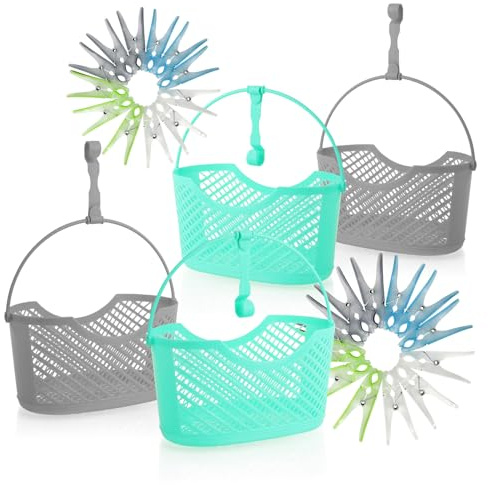 com-four® 28-teiliges Wäscheklammer-Aufbewahrungsset, Softgrip-Wäscheclips | Wäscheklammern mit Korb - 24 Anti-Rutsch-Klammern - 4 Körbe - klassische Kleiderklemmen aus Kunststoff