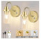 Battery Operated Wall Lights Set of Two,Industrial Vintage Wall Sconce Dimmable 3000K/4000K/6000K Wireless Wall Light with Remote, Glass Shade Rechargeable Wall Lights Indoor, E27 Bulbs Included,Gold