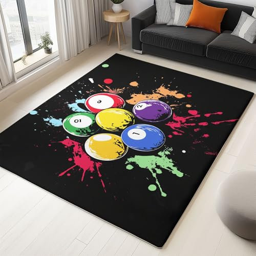 Generisch Teppich Wohnzimmer Cartoon-Billard 160 x 230 cm Home Kurzflor Teppich, Schlafzimmer Teppich, 3D Drucken Teppiche, Flauschig Weicher Teppich, Waschbar Flanell Teppiche