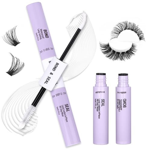 wiwoseo Eyelash Glue Bond and Seal Lash Glue Super Strong Hold White Glue for Individual Eyelashes Fast Drying Clear Bond and Seal for Cluster Lashes (Clear Eyelash Glue, 10ML)