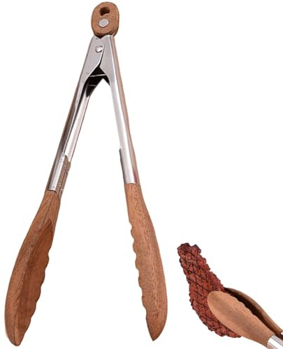 GIONAR 9 Inch Wooden Tongs for Cooking & Toaster, Heat Resistant Kitchen Utensils for BBQ, Salad, Serving