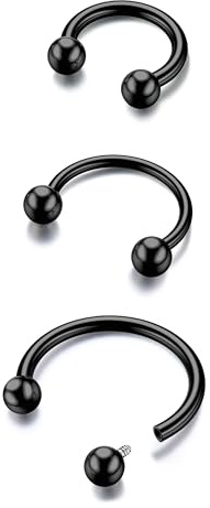 BodyBonita G23 Titanio Piercing Septum para el Tabique Nasal con Forma de Herradura 2/3 Unidades con Forma de Barra Circular y Puntas el Tabique Nasal Labio Cartílago Hélice Caracola Oro/Plata/Negro