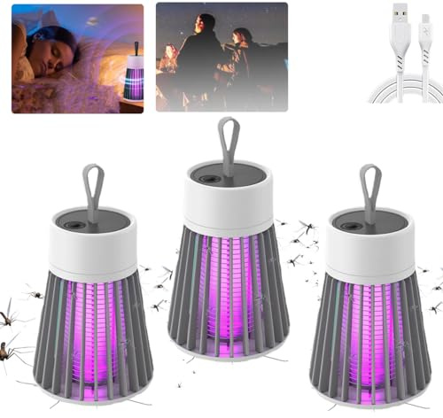 Mückenvernichter Lampe, Insektenvernichter Elektrisch, Mückenvernichter Lampe, Fliegenfalle Elektrisch USB mit Reinigungsbürste, Tragbare Mosquito für Zuhause, Camping, Picknick (Grau-3PCS)