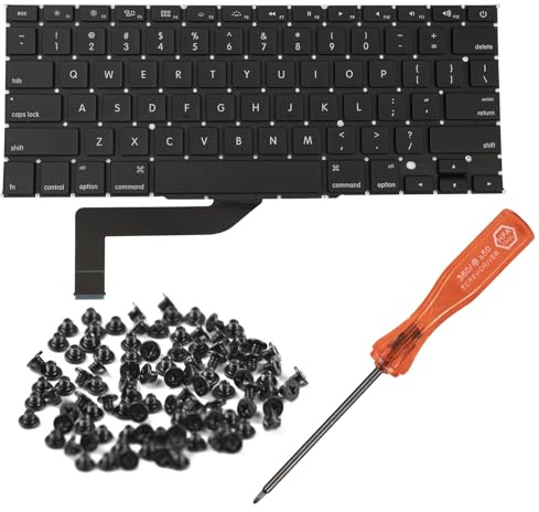 HAWSON US A1398 Tastiera di Ricambio per MacBook Pro Retina 15 A1398 Metà 2012 - Metà 2015 Layout USA con viti per tastiera e cacciavite