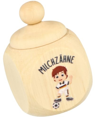 Spruchreif | Milchzahndose Milchzähne Fußballer Deutschland | Holzdöschen aus Ahornholz mit UV-Druck | Zahndose für Kinder, Fußball-Fans & Zahnfee-Geschenke | 6 x 4 cm
