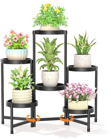 VASZOLA Blumenständer Pflanzenständer Pflanzenregal Outdoor Indoor Schwarz | 6-Stufiger Metall Mehrstöckig Pflanzenregal Blumenregal Pflanzentreppen für Zimmerecke, Wohnzimmer, Balkon, Terrasse, Hof
