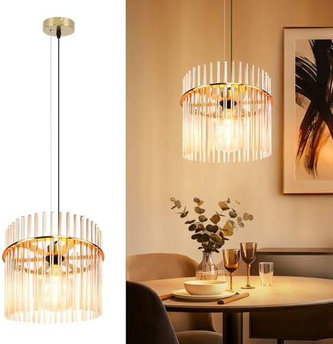 Lichtmaler Hängeleuchte 1 Flammig Pendelleuchte Esstisch Hängelampe Glas | E27 Esstischlampe Hängend Gold Retro für Esszimmer Cafe Bar Küche Wohnzimmer (ohne Leuchtmittel)