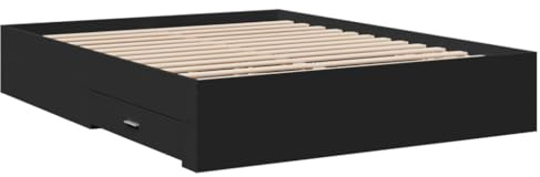 vidaXL Bed Frame with Drawers, Bed Base for Bedroom, Mattress Foundation for Double Bed, Bed Stead, Modern Style, Black 160x200 cm Engineered Wood