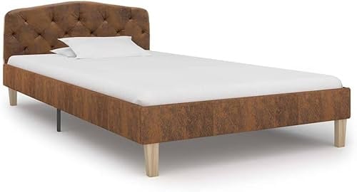 HaoChrymec Bettgestell Braun aus Veloursleder-Optik, Robust und Stabil, Mit Pulverbeschichteten Stahlbeinen, polsterbett, doppelbett, Für Schlafzimmer, 160x200 cm