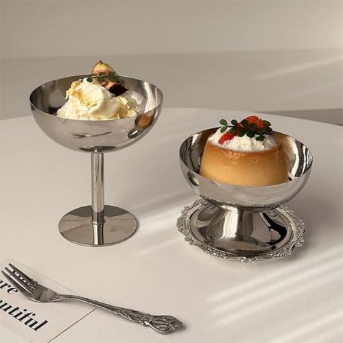 Tissting Edelstahl-Eisbecher, Dessertschalen, klare Eisschalen, Trifle-Schüssel, Servierschalen für Desserts, Eisbecher, Salat, Cocktail, Gewürze (2 x kurze Füße + 2 x hohe Füße)