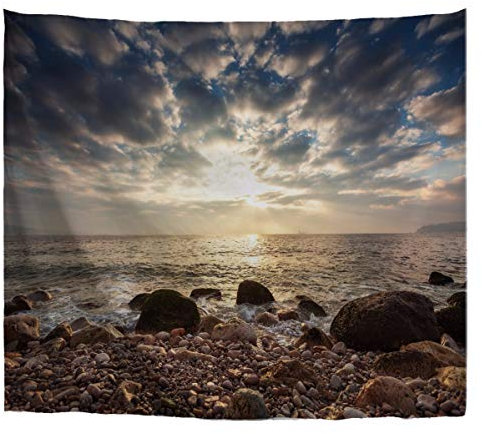 A.Monamour Wanddekor Wandbild Vorhang Wandteppiche Sonnenuntergang Zeit Ozeane Meer Felsen Strand Urlaub Stoff Tapisserie Wandbehänge Vorhänge Für Indoor Outdoor Kunst Dekore 180x200 cm