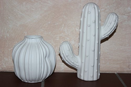 Unbekannt Vase cactus en céramique blanc mat