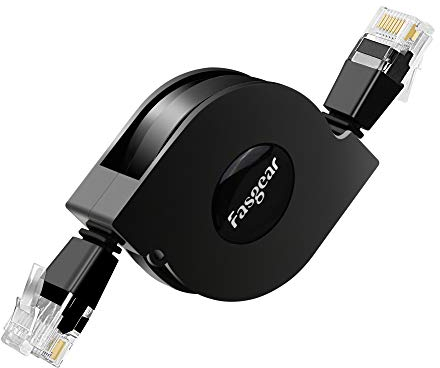 Fasgear Cable Ethernet Cat 6, cable de red retráctil, 10 Gbps, 1 MHz-250 MHz, conector RJ45, funciona para enrutador de módem, PC, portátil, PS2 y más (Negro)