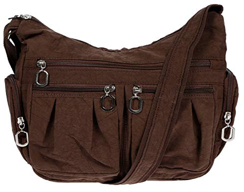 Christian Wippermann Bolso bandolera de lona para mujer, marrón, 31x24x11 cm