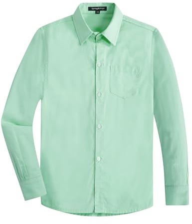 Spring&Gege Jungen Einfarbig Hemden Freizeit Baumwoll Klassisch Schuluniform für Kinder,Hellgrün,11-12 Jahre