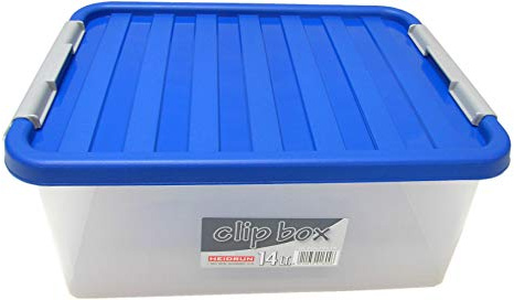 Heidrun 6 Stück Clipbox mit Deckel +Verschlüssen, 14,0 Liter, 39 x 29 x 18 cm - transparent/farbige Deckel