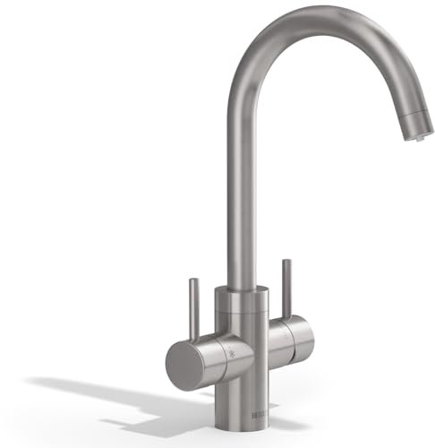 BRITA Küchenarmatur yource pro select (Edelstahl, rund) inkl. 1 x yource CO2-Zylinder und 1 x BRITA P 3000-S Filterkartusche – Küchenarmatur zum Filtern und Sprudeln von Wasser direkt aus der Leitung