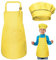 Niños Delantal y Gorro de Cocinero, Ajustable Delantal Infantil Con 2 Bolsillos para Niños Niñas, Niñito Delantales de Cocina de Chef para Cocinar Hornear Pintar Artesanía (7-13 Años) (Amarillo)