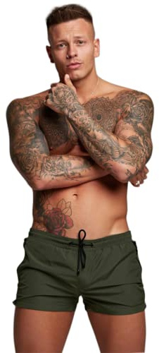 Redqenting Men’s Swim Trunks Quick Dry Swim Shorts Board Shorts with Triangle Mesh Lining ArmyGreen