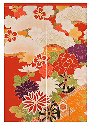 LIGICKY Japanischer Stil dick Leinen Noren Lang Vorhang TürVorhang Raumteiler Tapisserie für die Heimtextilien 85 x 120 cm, Farbige Retro Blumen