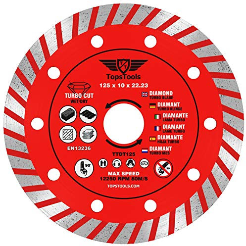 1 lame de scie circulaire TopsTools TTDT125 125 mm x 10 mm x 22,23 mm alésage turbo diamant meuleuse d'angle