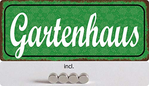 Blechschild 27x10cm gewölbt incl. 4 Magneten Gartenhaus Garten Deko Geschenk Schild
