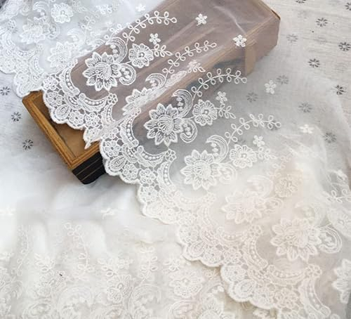 21 CM Breite Europa Rosa muster Inelastische Stickerei Spitzenbesatz, Vorhang Tischdecke Slipcover Braut Selbermachen-Kleidung/Zubehör (1,8 Meter in einem Paket) (Elfenbein)
