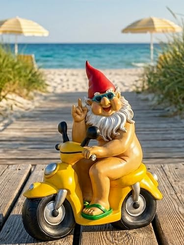 Pommerntraum ® | Gartendeko Gartenzwerg GartenDekoration WohnDeko Gartenfigur Gnom (Zwerg auf Motorroller)