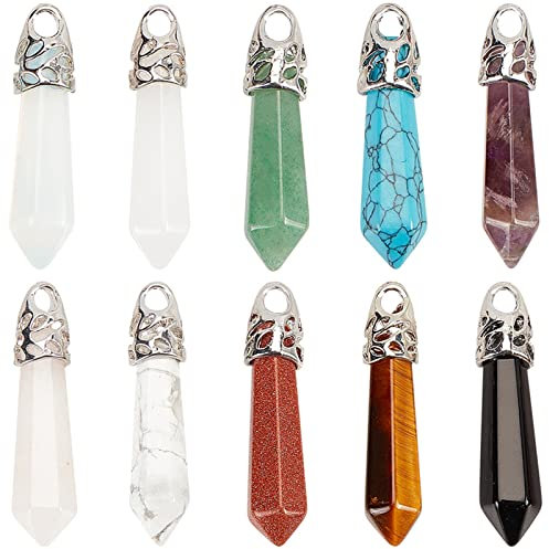 SUNNYCLUE 1 Scatola 10 Colori A Forma Proiettile con Pietre Preziose Pendenti Esagonali in Cristallo di Quarzo Guarigione Chakra A Punta Pietra Naturale Pendenti con Ciondoli per Gioielli Collana