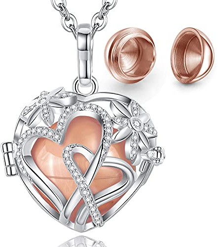 EUDORA Urn Necklace for Ashes Cremation Jewellery for Ashes Necklace Heart Eternal Love Rose Gold Ball Pendants for Ashes Keepsake Necklace Memorial Gifts for human Pets, 61cm