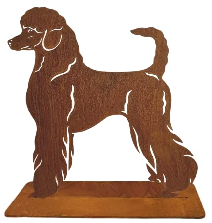 Terma Stahldesign Rost Hund Pudel Lebensgroß Handmade Germany tolle Gartendeko aus Metall Figur deko Geschenk Rostfigur Garten deko Gartenfigur, hundegrab deko