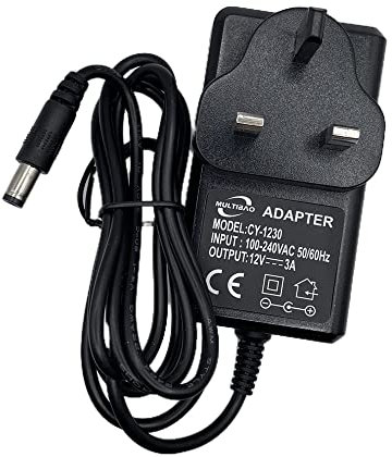 Multibao 12V 3A DC Power Supply, AC 110-240V to DC 12V 36W Power LED Transformer Wall Charger Replacement UK Plug with 1.2m Cable, 5.5mm x 2.1mm DC Led Strips, CCTV Camera (1pcs), Black
