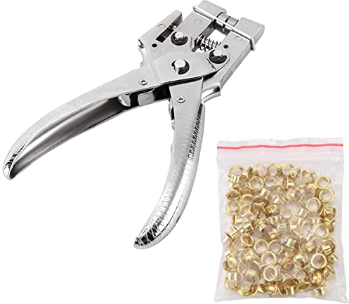 Ösenzange Set Lochzange mit 100 Ösen, Lochzange mit Ösen 4,5mm Nieten Gold, Lochnieten mit Zange Stoff, Kleider, Schuhe, Taschen, Basteln