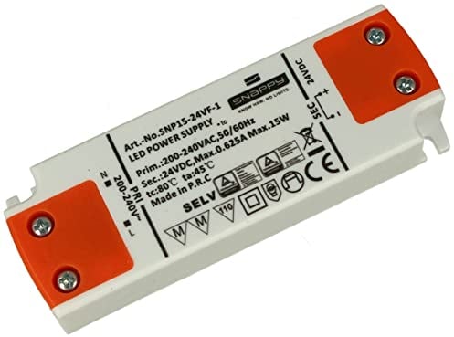 Slim Trafo 24 V, dünnes Netzteil DC24 V, flaches Design, ideal für LED-Streifen 24 V, Installation im Schrank (15 W 0,625 A 102 x 35 x 16 mm)